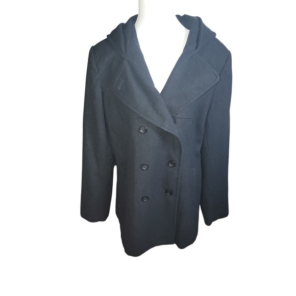 Herman Kay Women's Black Wool Blend Double Breasted Peacoat Jacket Size L - Picture 1 of 10